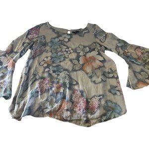 Carla Conti Italian Silk Floral Romantic Blouse With Bell Sleeves
